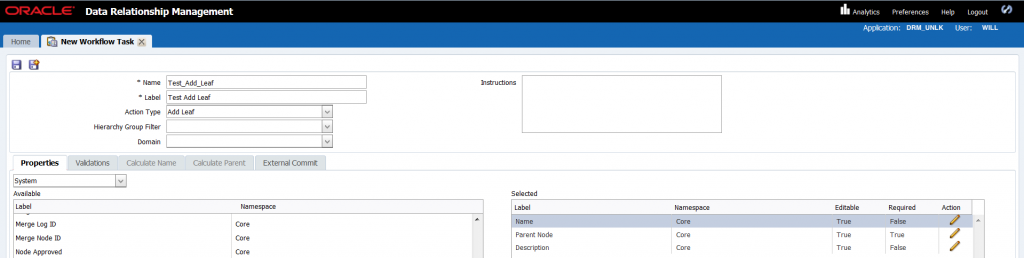 Add Leaf workflow task default properties